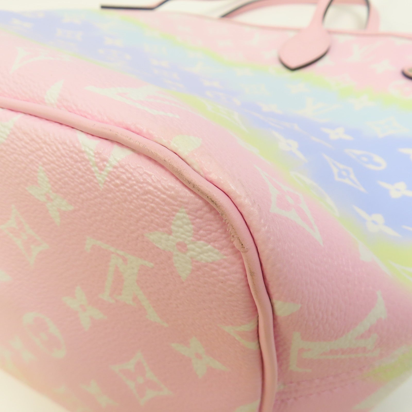 LOUIS VUITTON Escale Pastel Neverfull MM銀扣手挽袋粉紅色