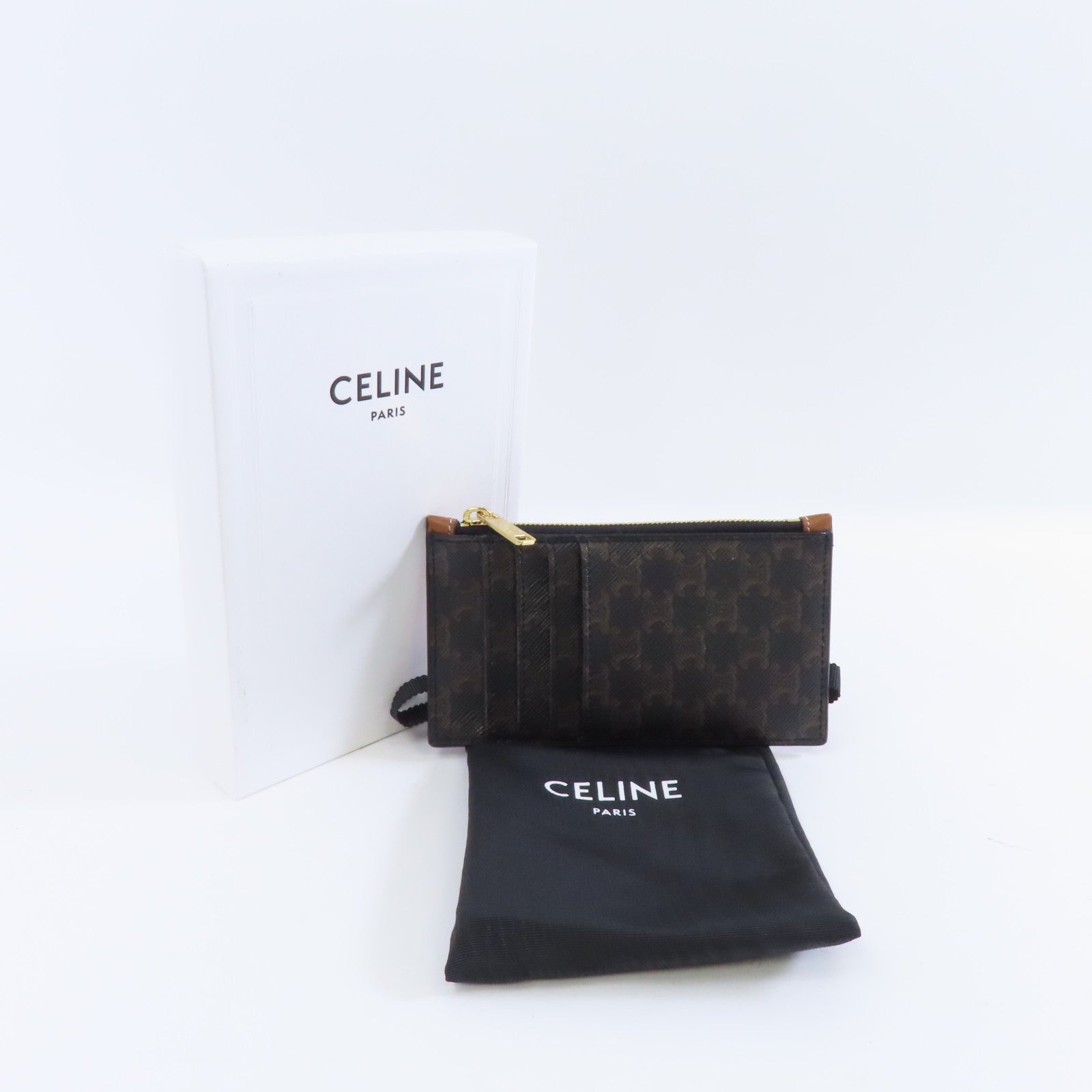 CELINE 塗層帆布Card Case金扣卡片套黑色/棕色