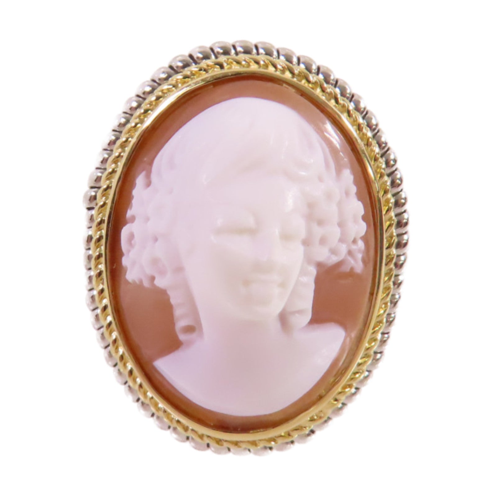 JEWELRY 【激減優惠】18K黃金/PT900鉑金/多彩寶石浮雕Shell Cameo Ring戒指US#6.75