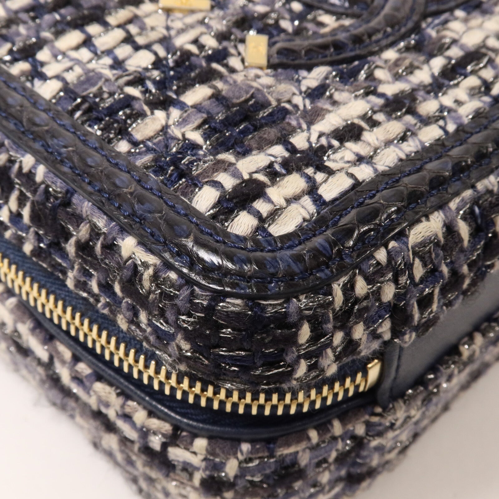 CHANEL Tweed/蛇皮皮革Vanity Case鏈帶手挽肩背兩用袋