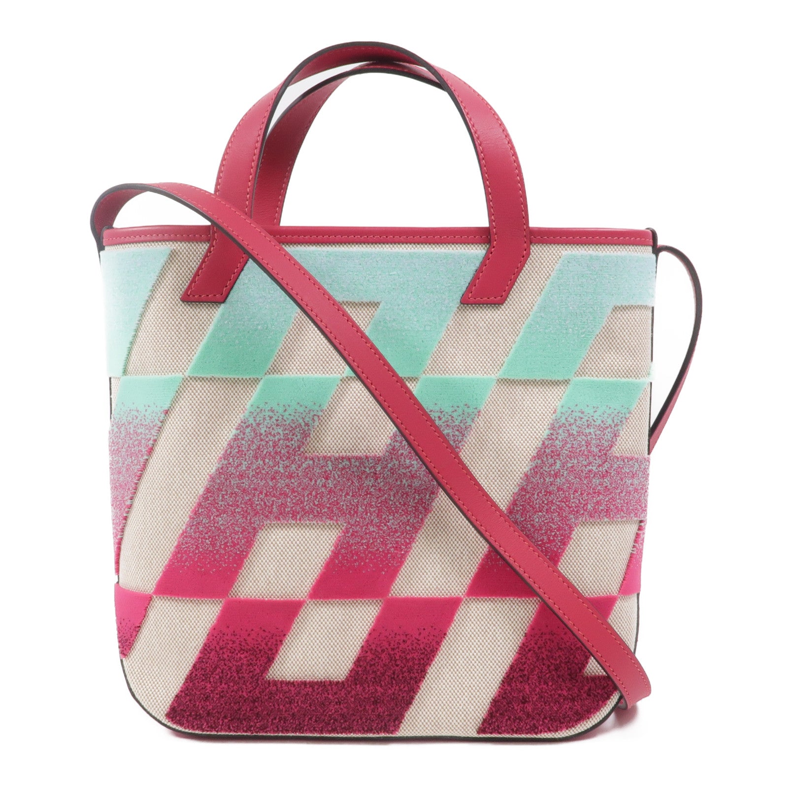 HERMES 帆布Cabas 27手挽肩背兩用袋Rose Extreme