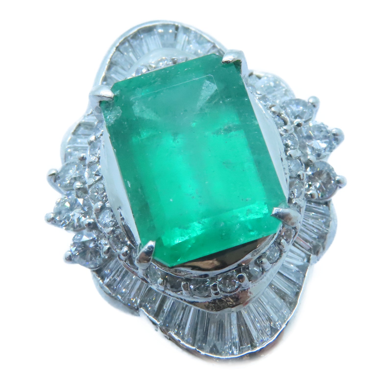 JEWELRY PT900鉑金Emerald Diamond Ring 5.63ct綠寶石/2.08ct鑽石戒指US#6