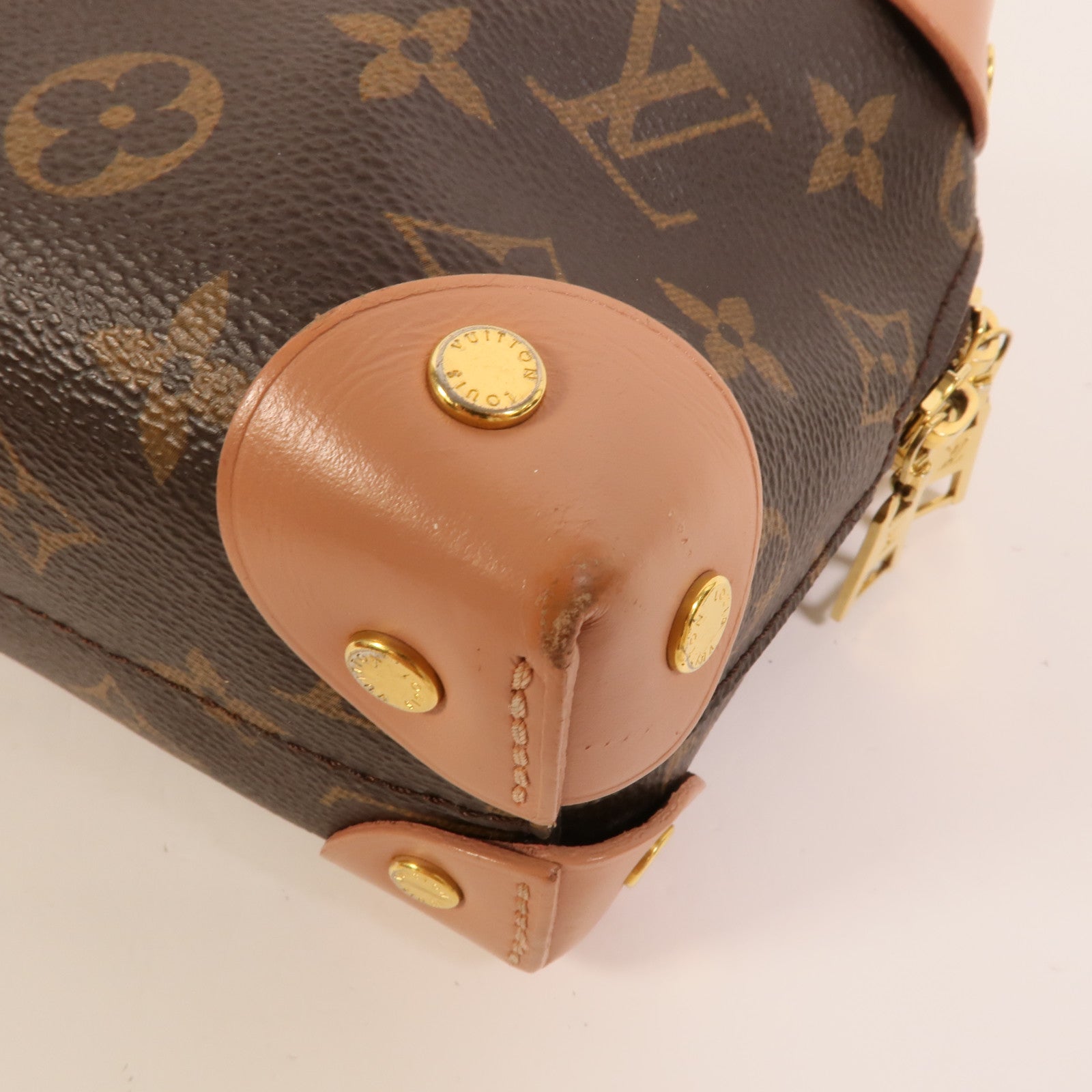 LOUIS VUITTON Monogram Petite Malle Souple金扣手挽肩背兩用袋棕色/粉紅色