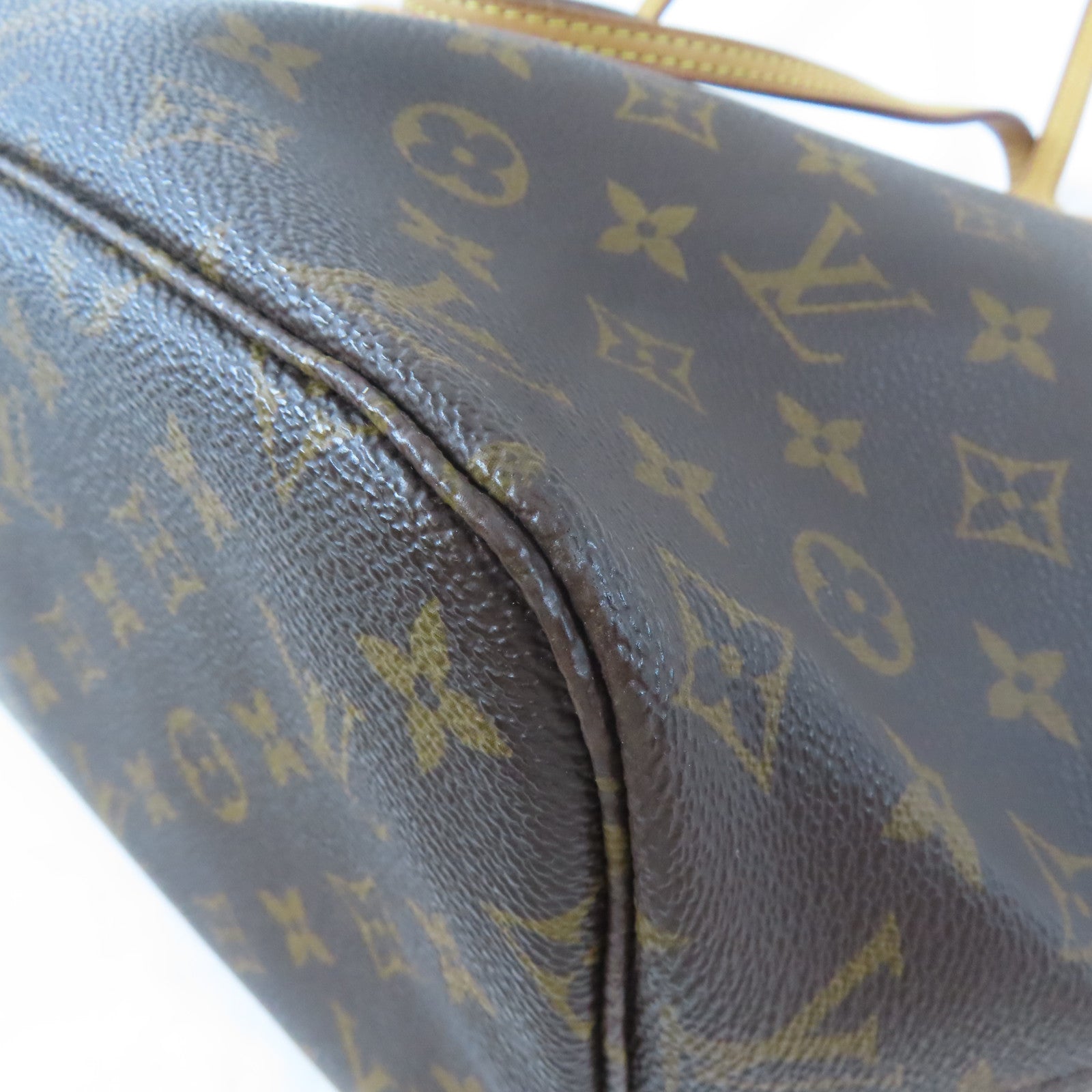 LOUIS VUITTON Monogram Neverfull MM金扣手挽袋啡色