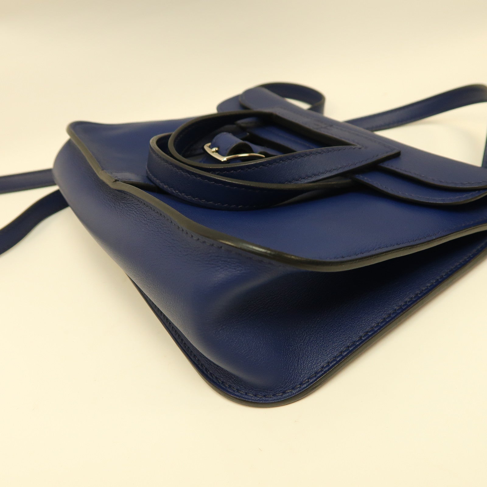 HERMES Swift皮革Mini Halzan 22銀扣手挽肩背兩用袋藍色