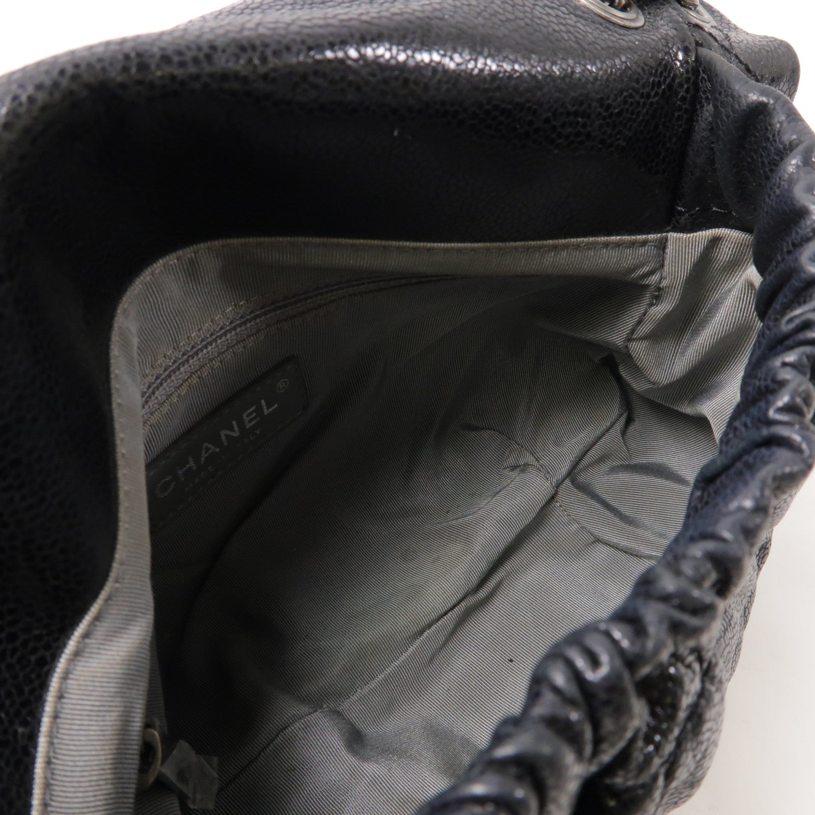 CHANEL 菱格牛皮皮革Chain Shoulder銀扣鏈帶肩背袋黑色
