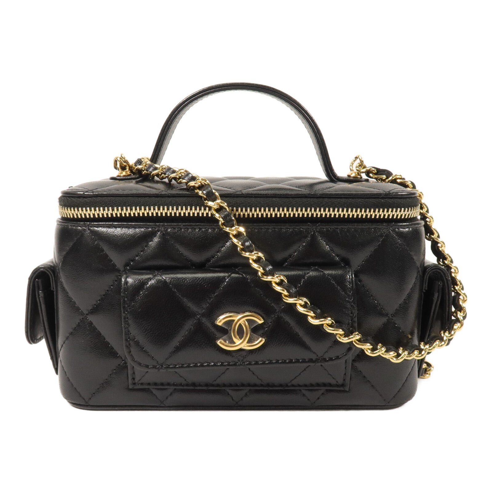 CHANEL 牛皮皮革Vanity Case鏈帶手挽肩背兩用袋