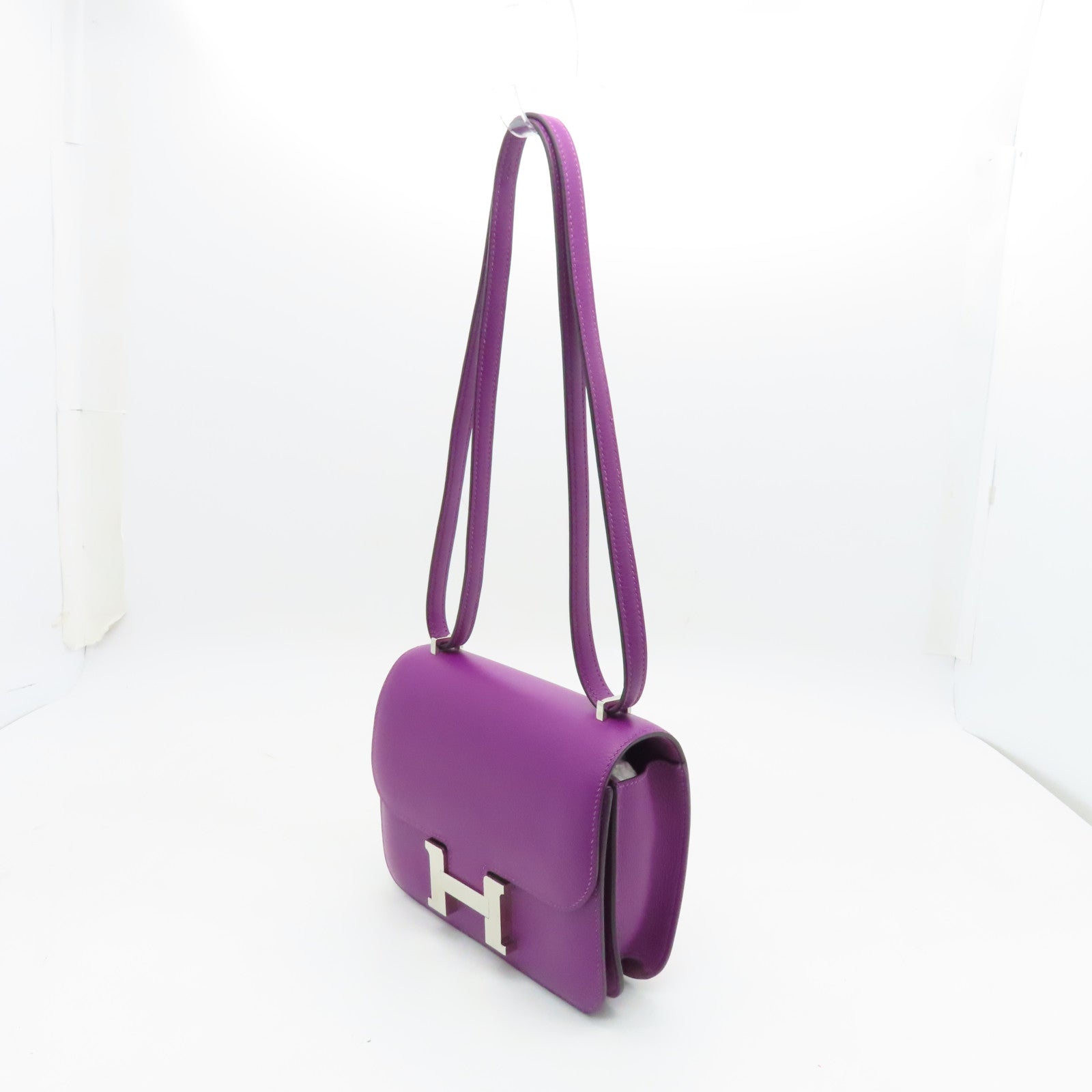 HERMES Evercolour Leather Constance Mini Silver Buckle Shoulder Bag Anemone Purple