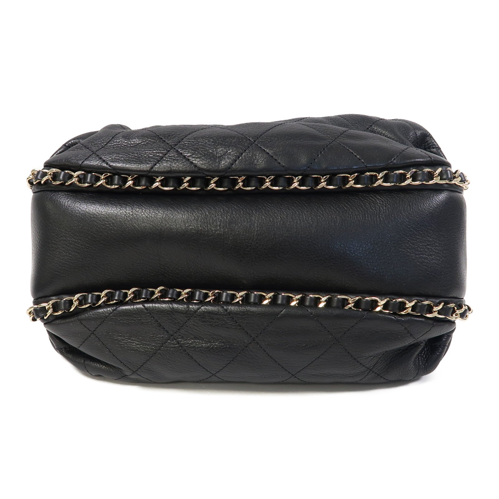 CHANEL 菱格牛皮皮革Chain Shoulder金扣鏈帶肩背袋黑色