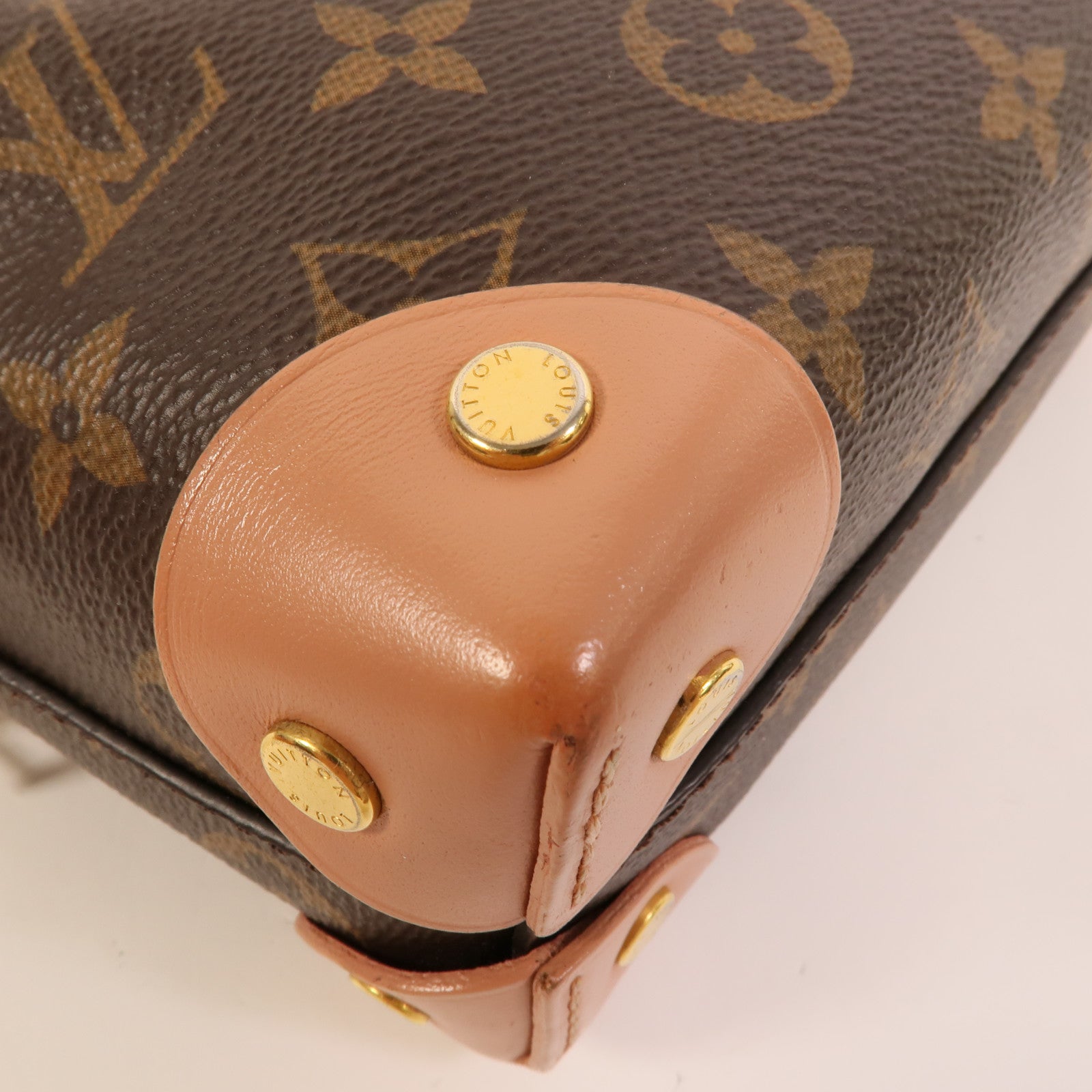 LOUIS VUITTON Monogram Petite Malle Souple金扣手挽肩背兩用袋棕色/粉紅色