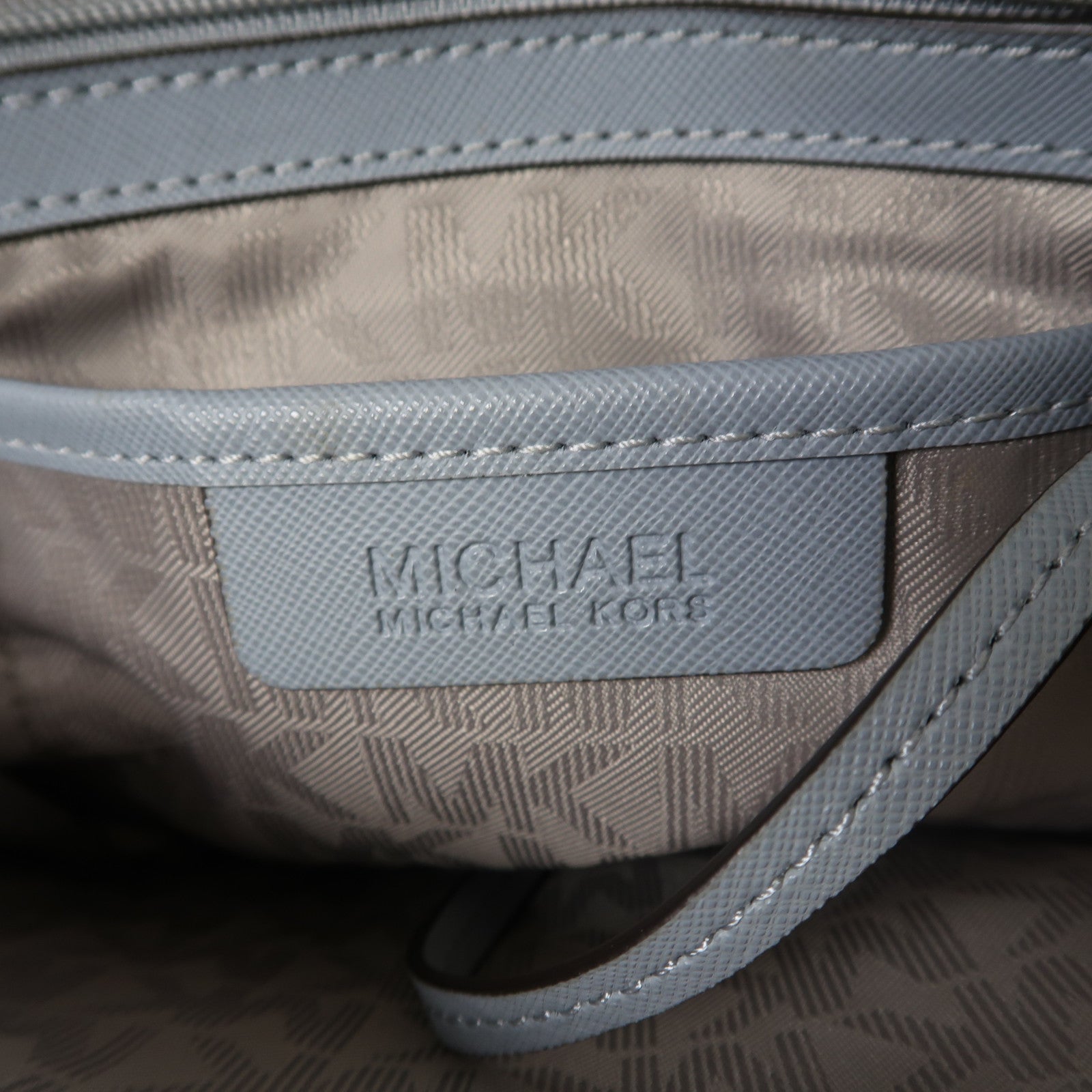 Michael Kors 牛皮皮革Tote Bag銀扣肩背袋藍色