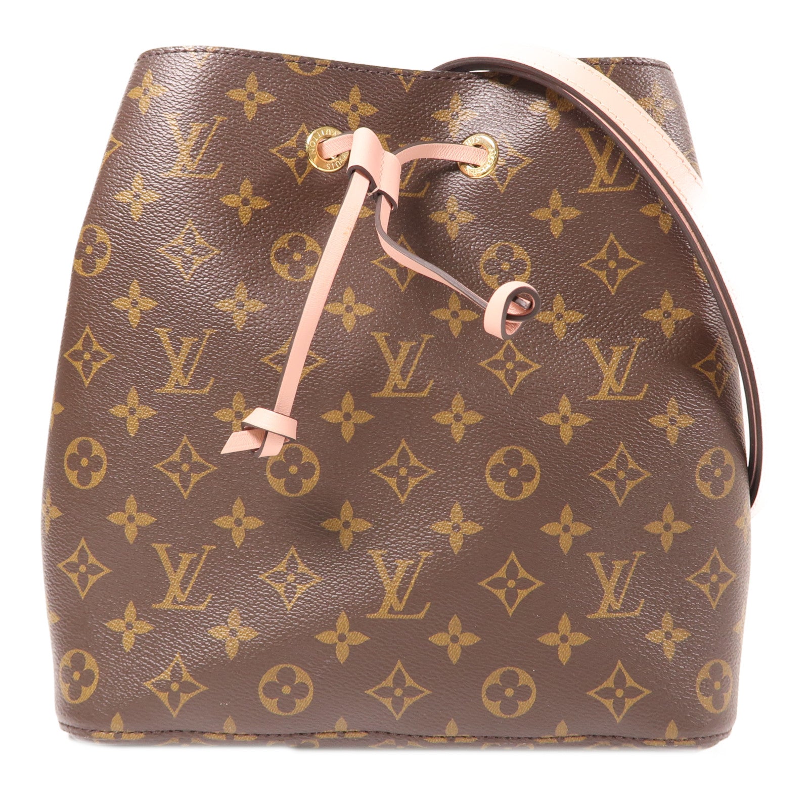 LOUIS VUITTON Monogram NeoNoe MM金扣肩背袋棕色/粉紅色
