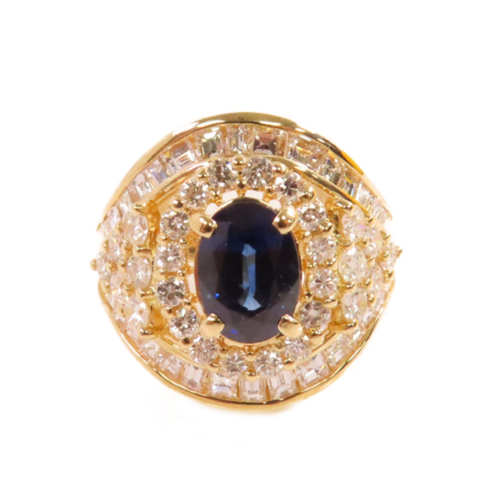 JEWELRY 【激減優惠】18K黃金/1.36ct藍寶石/1.8ct鑽石Sapphire Diamond Ring戒指US#5.25