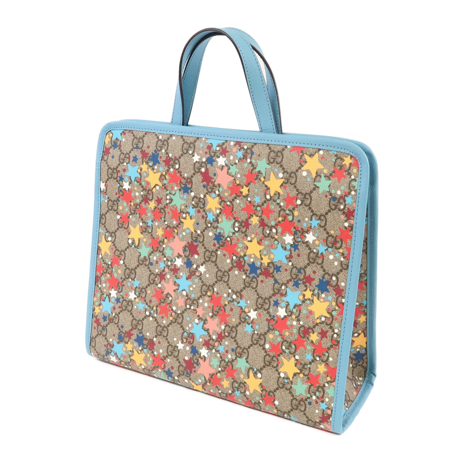 GUCCI 塗層帆布Star Print Tote Bag銀扣手挽袋藍色