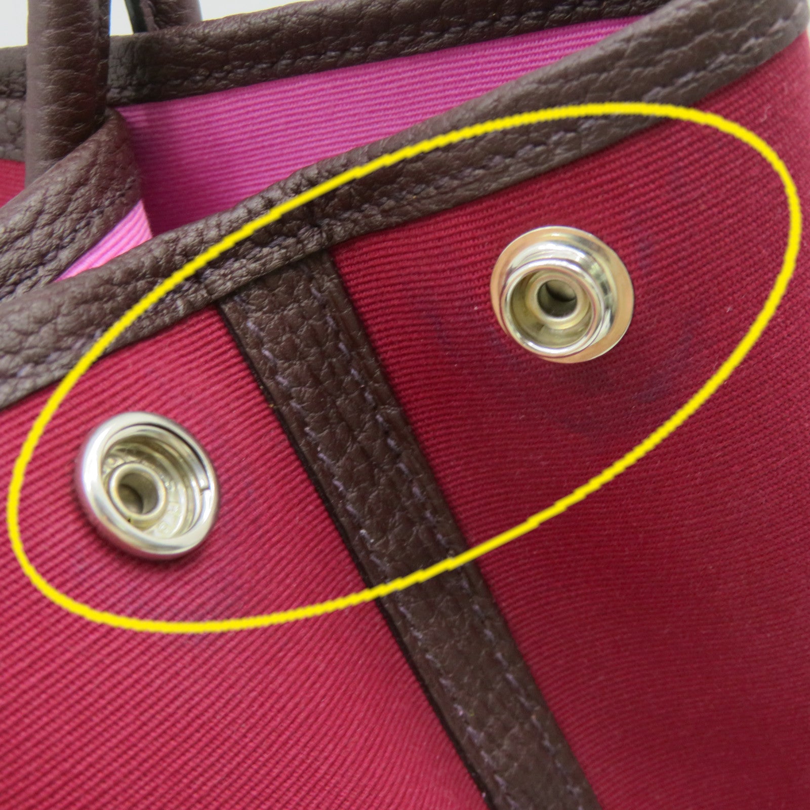 HERMES 【激減優惠】Toile H帆布Garden Party TPM Hand Bag銀扣手挽袋OG酒紅色