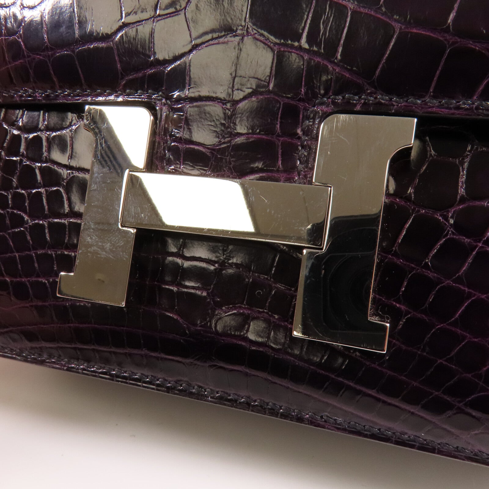 HERMES 皮革Constance Mini銀扣肩背袋Amethyst