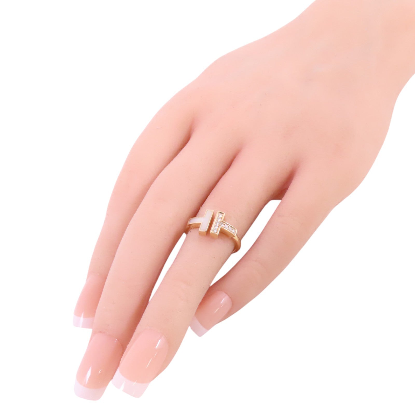 TIFFANY¡®CO T Wire Diamond Mother of Pearl Ring #3.75 18K Rose Gold