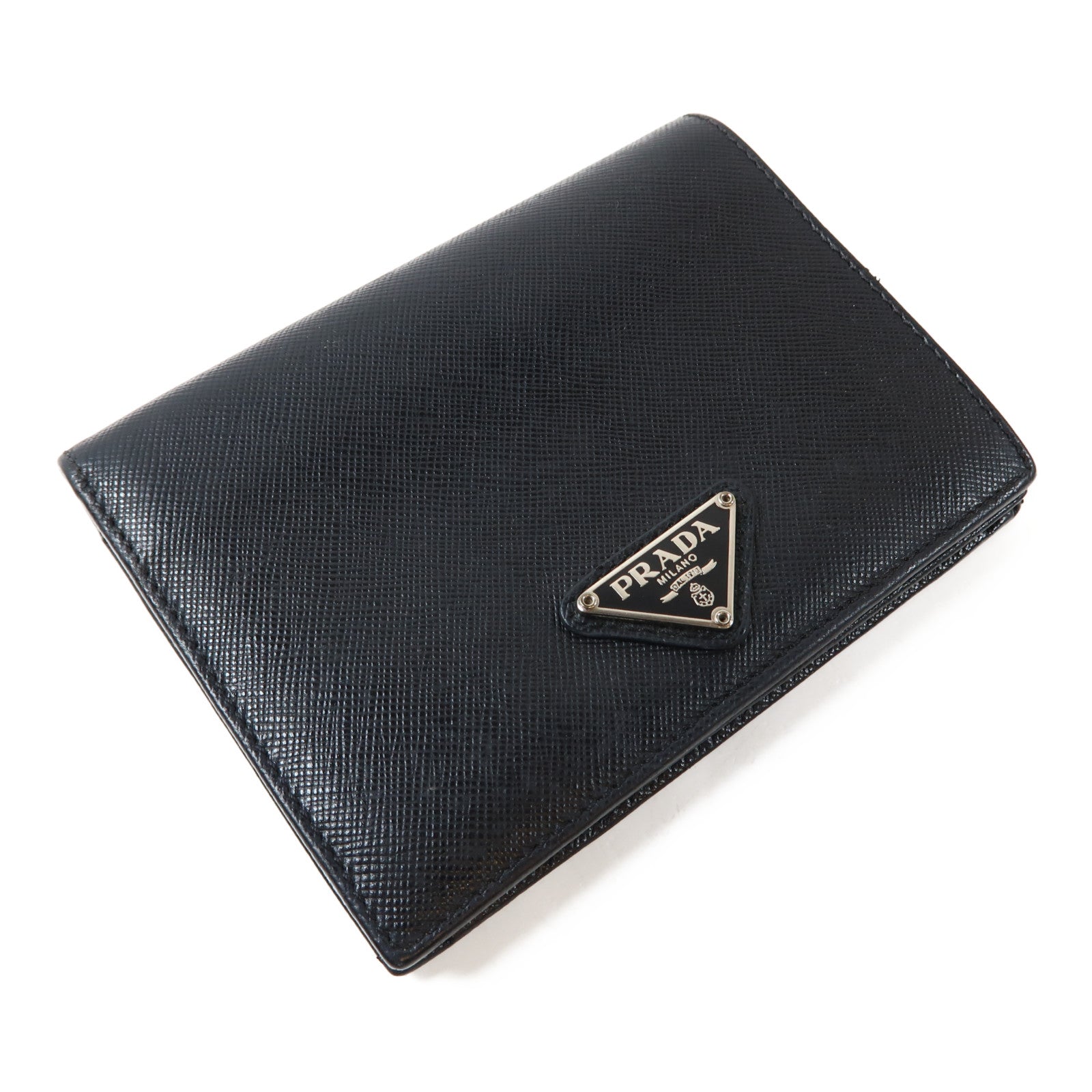 PRADA Saffiano皮革Wallet銀扣錢包黑色