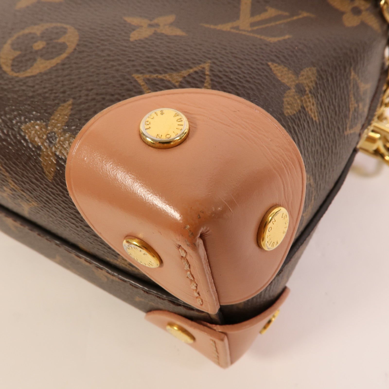 LOUIS VUITTON Monogram Petite Malle Souple金扣手挽肩背兩用袋棕色/粉紅色