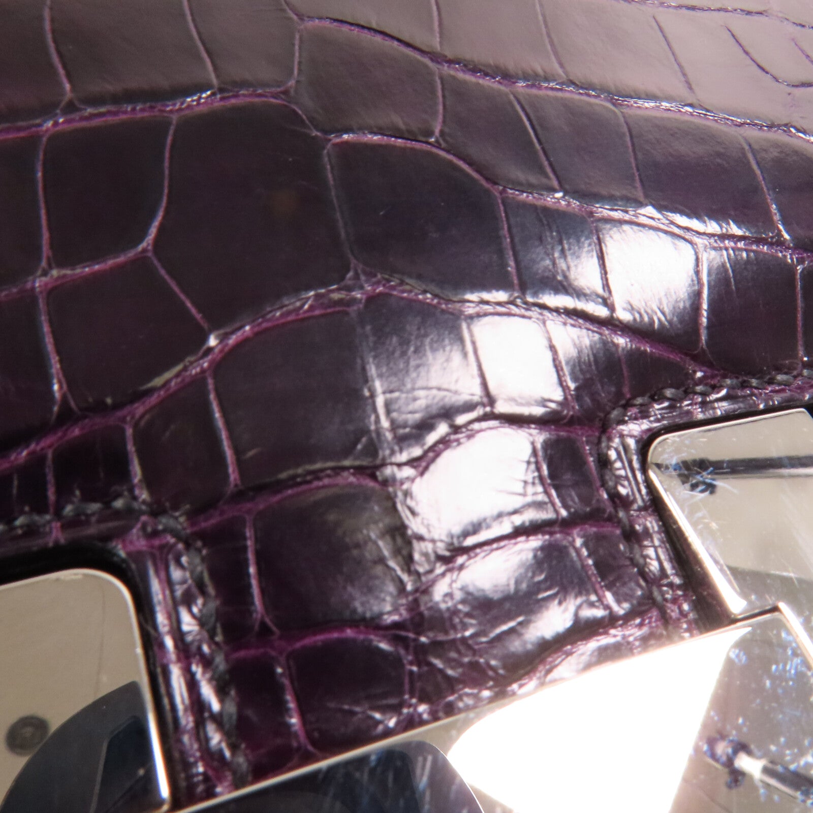 HERMES 皮革Constance Mini銀扣肩背袋Amethyst