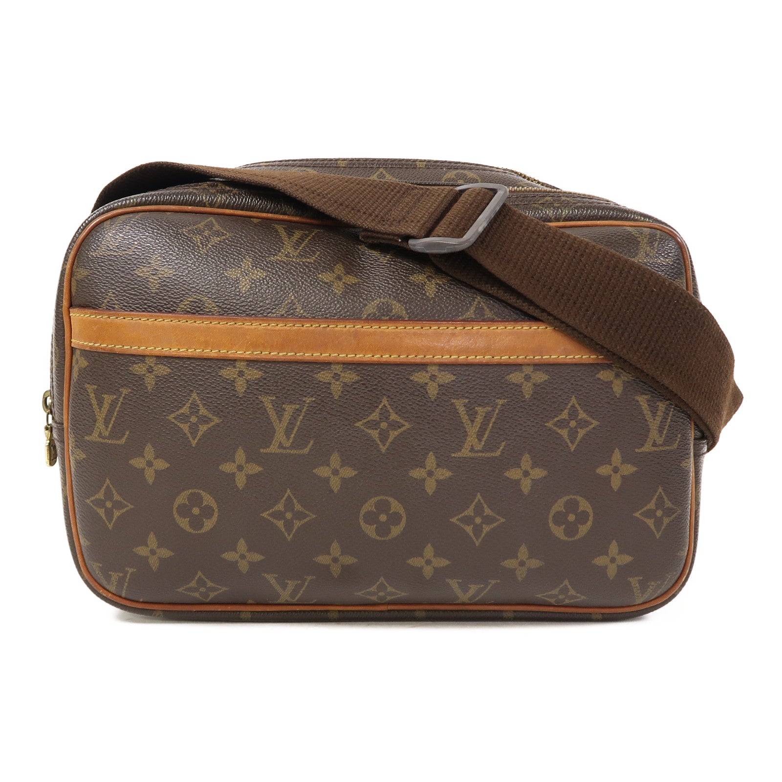 LOUIS VUITTON Monogram Reporter PM金扣肩背袋啡色