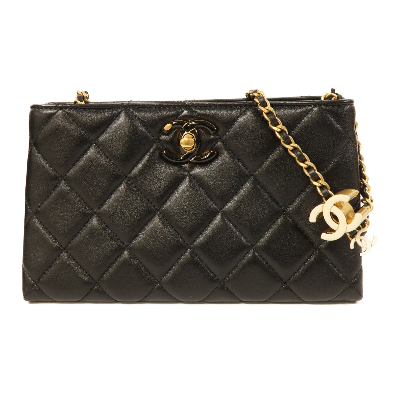 CHANEL 羊皮皮革Chain Shoulder金扣鏈帶肩背袋
