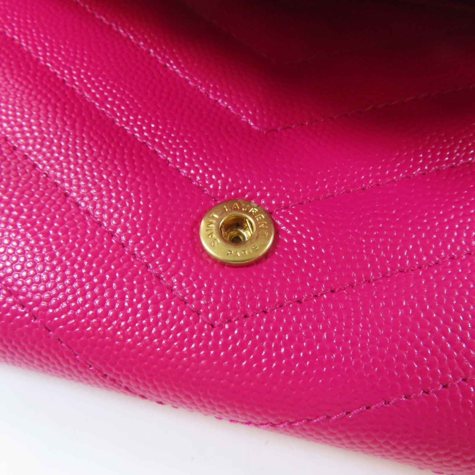 YVES SAINT LAURENT 牛皮皮革Long Wallet金扣長錢包桃紅色