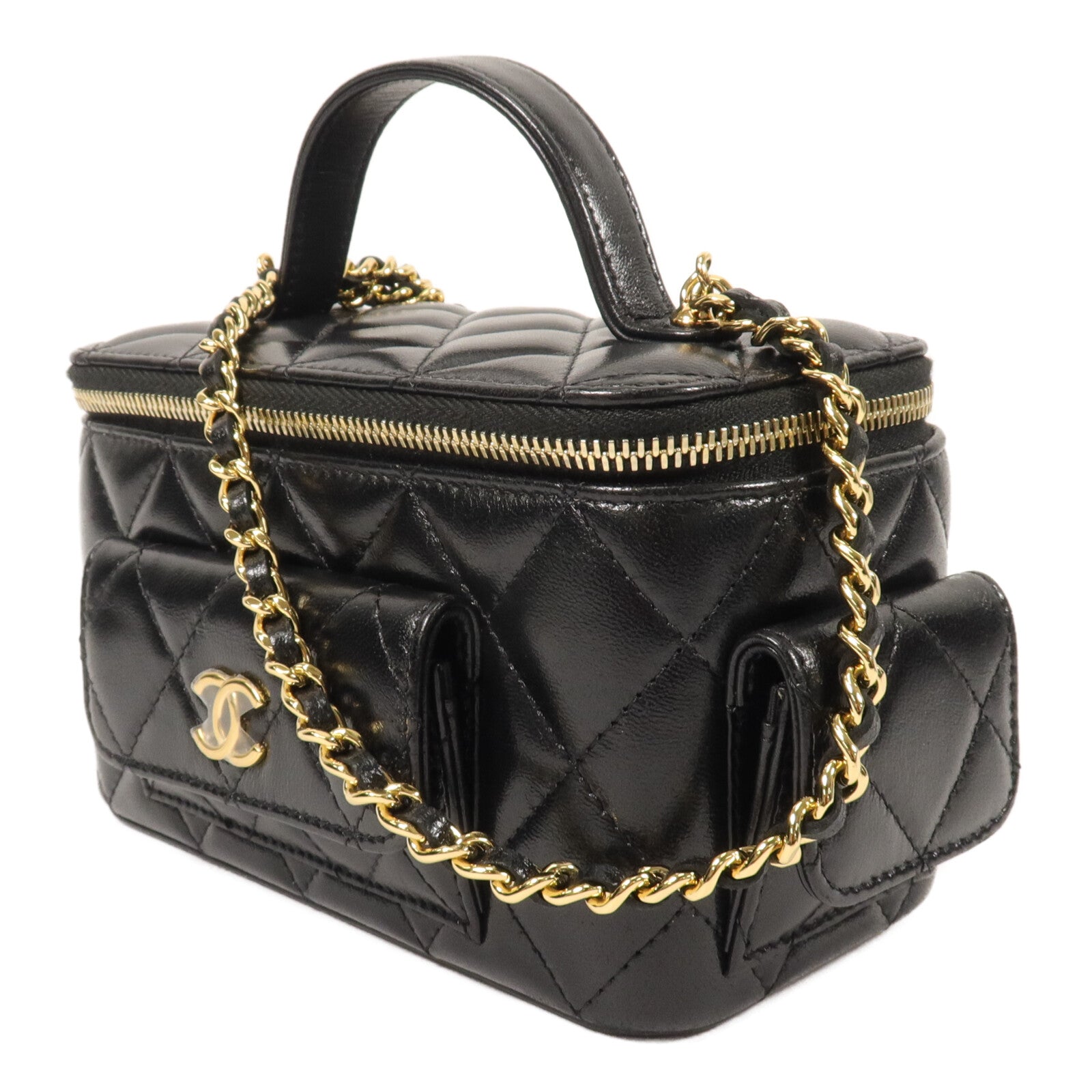 CHANEL 牛皮皮革Vanity Case鏈帶手挽肩背兩用袋