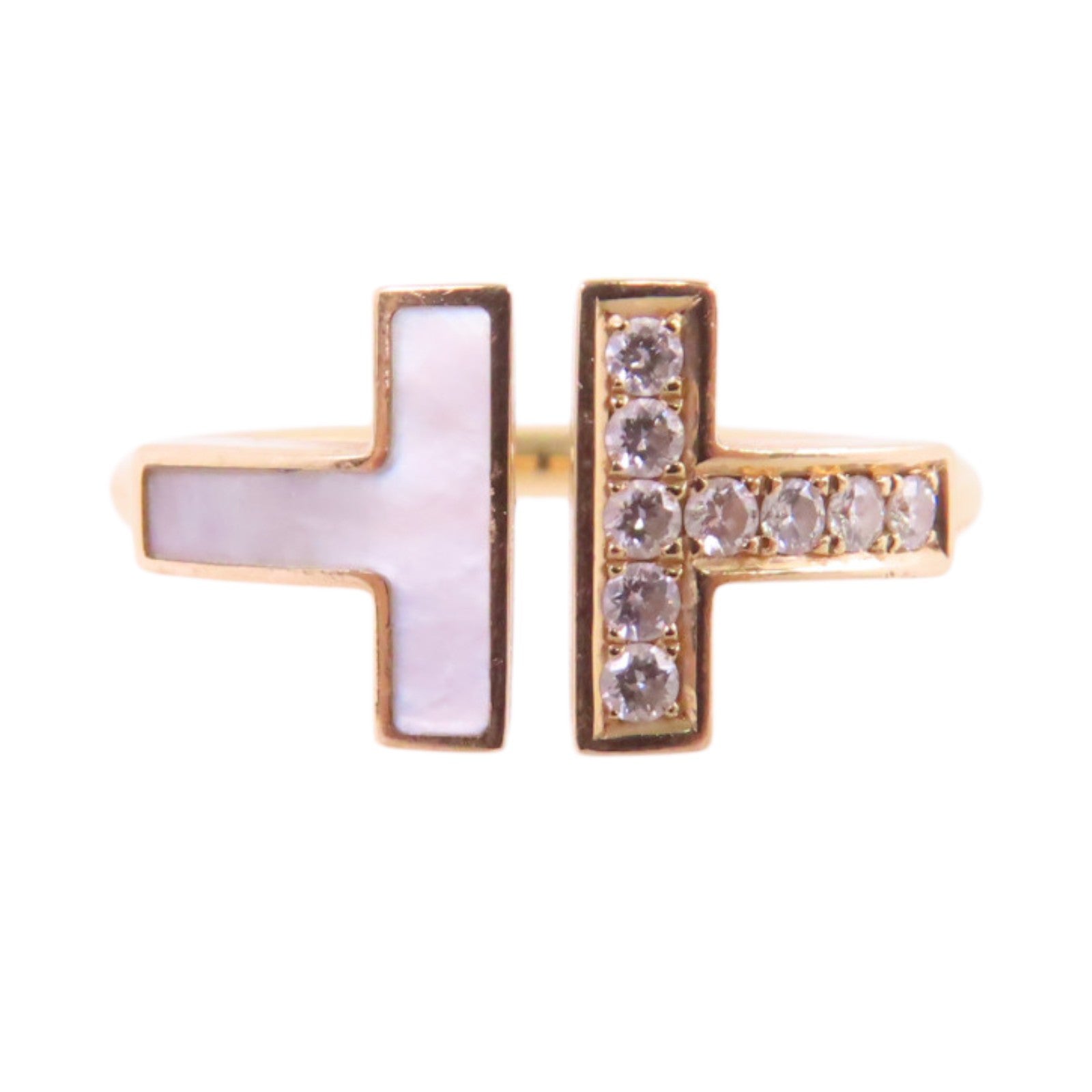 TIFFANY¡®CO T Wire Diamond Mother of Pearl Ring #3.75 18K Rose Gold