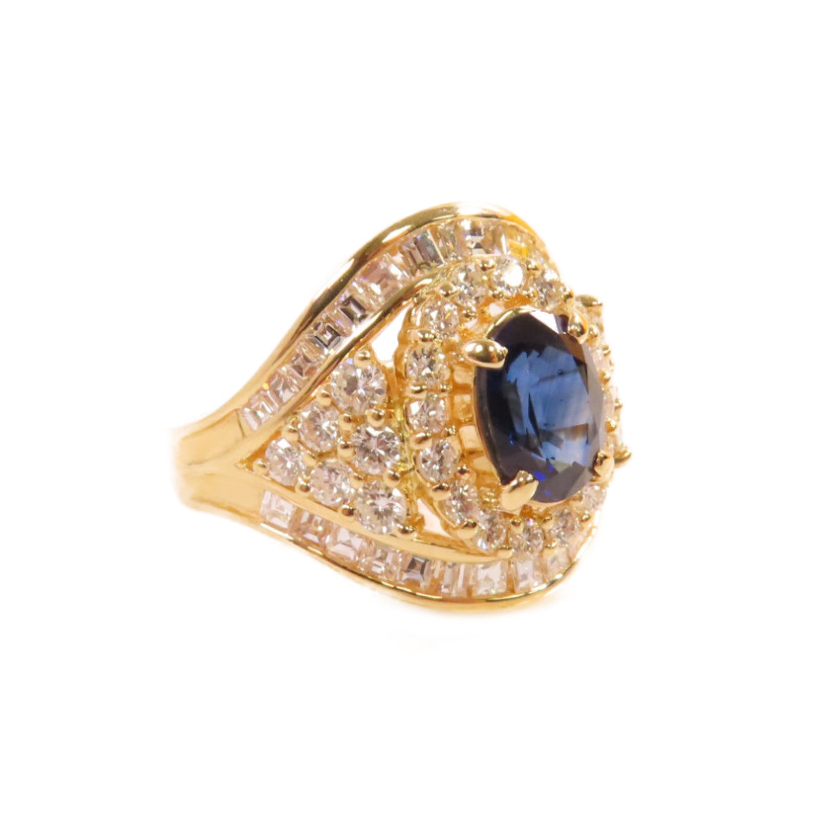 JEWELRY 【激減優惠】18K黃金/1.36ct藍寶石/1.8ct鑽石Sapphire Diamond Ring戒指US#5.25
