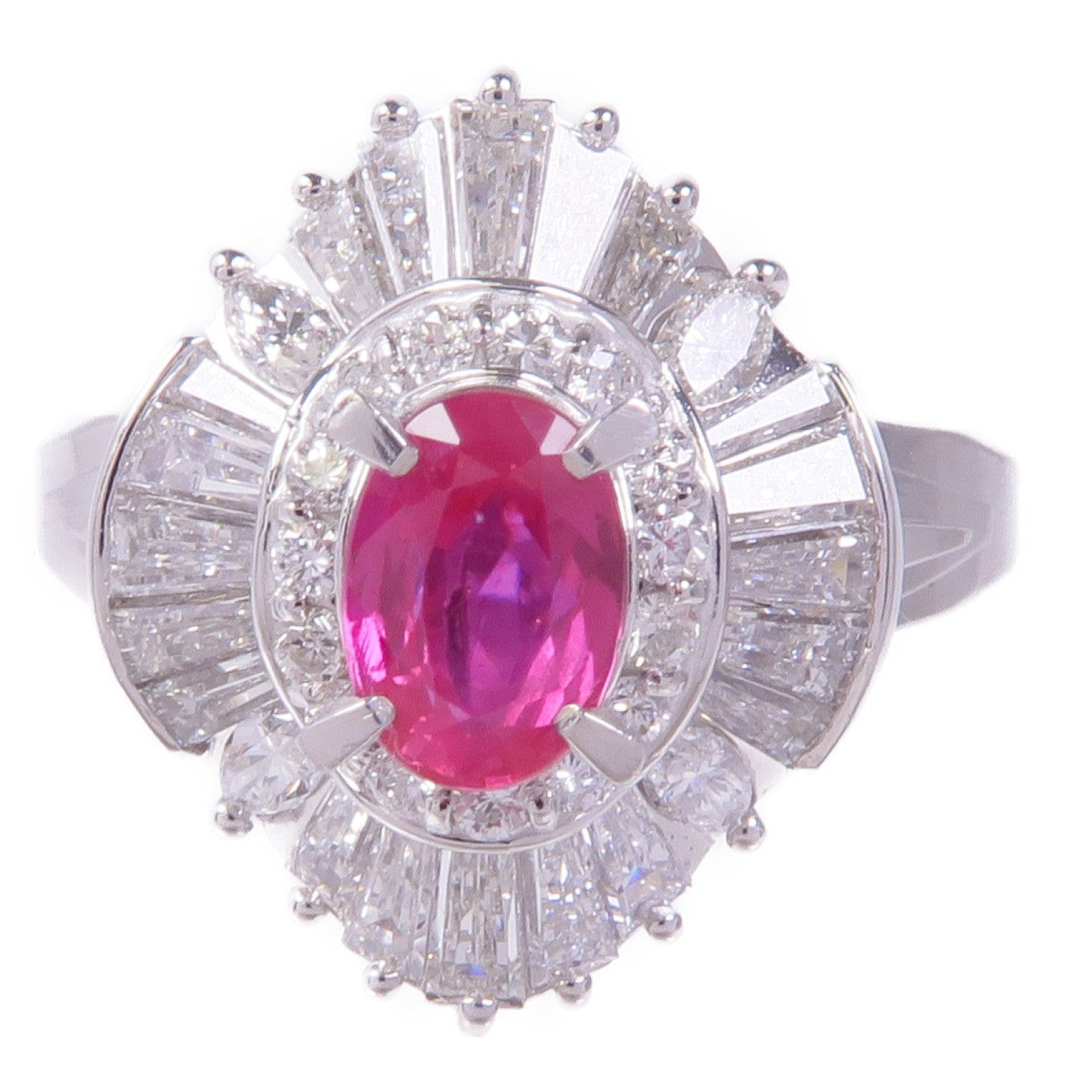 JEWELRY PT900鉑金Pink Sapphire Diamond Ring粉紅色藍寶石/鑽石戒指US#4.5