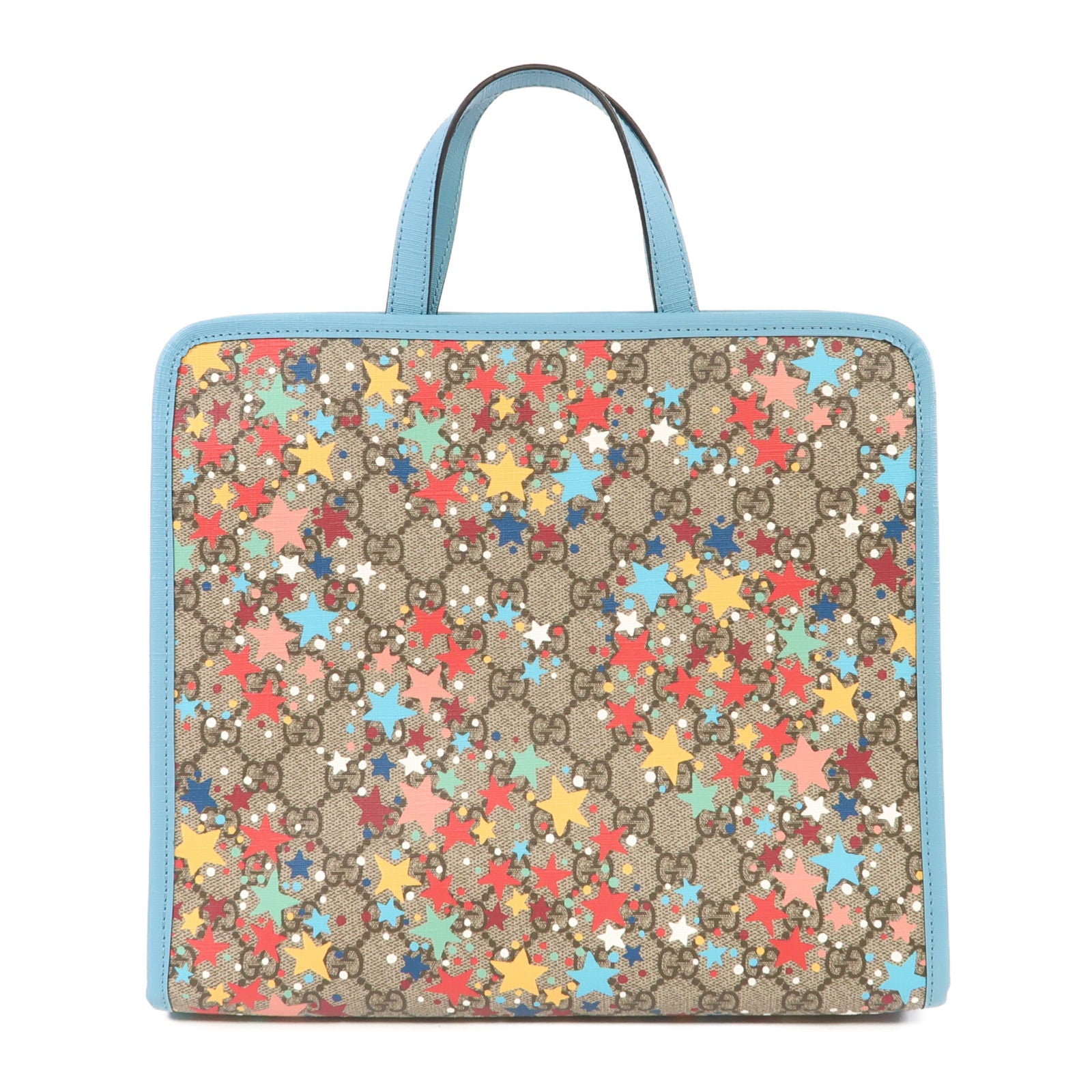 GUCCI 塗層帆布Star Print Tote Bag銀扣手挽袋藍色
