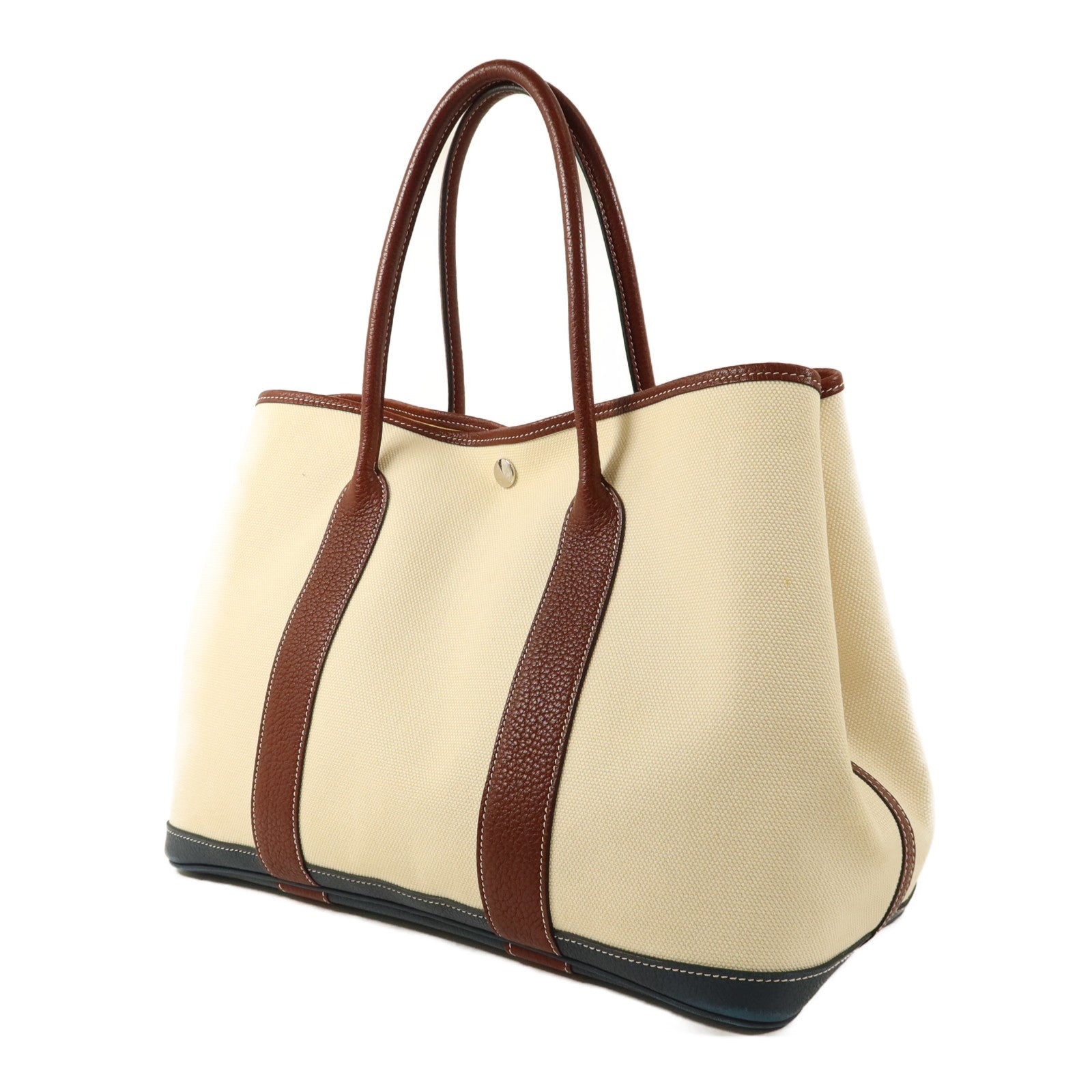 HERMES 帆布Garden Party PM銀扣手挽袋Blanc