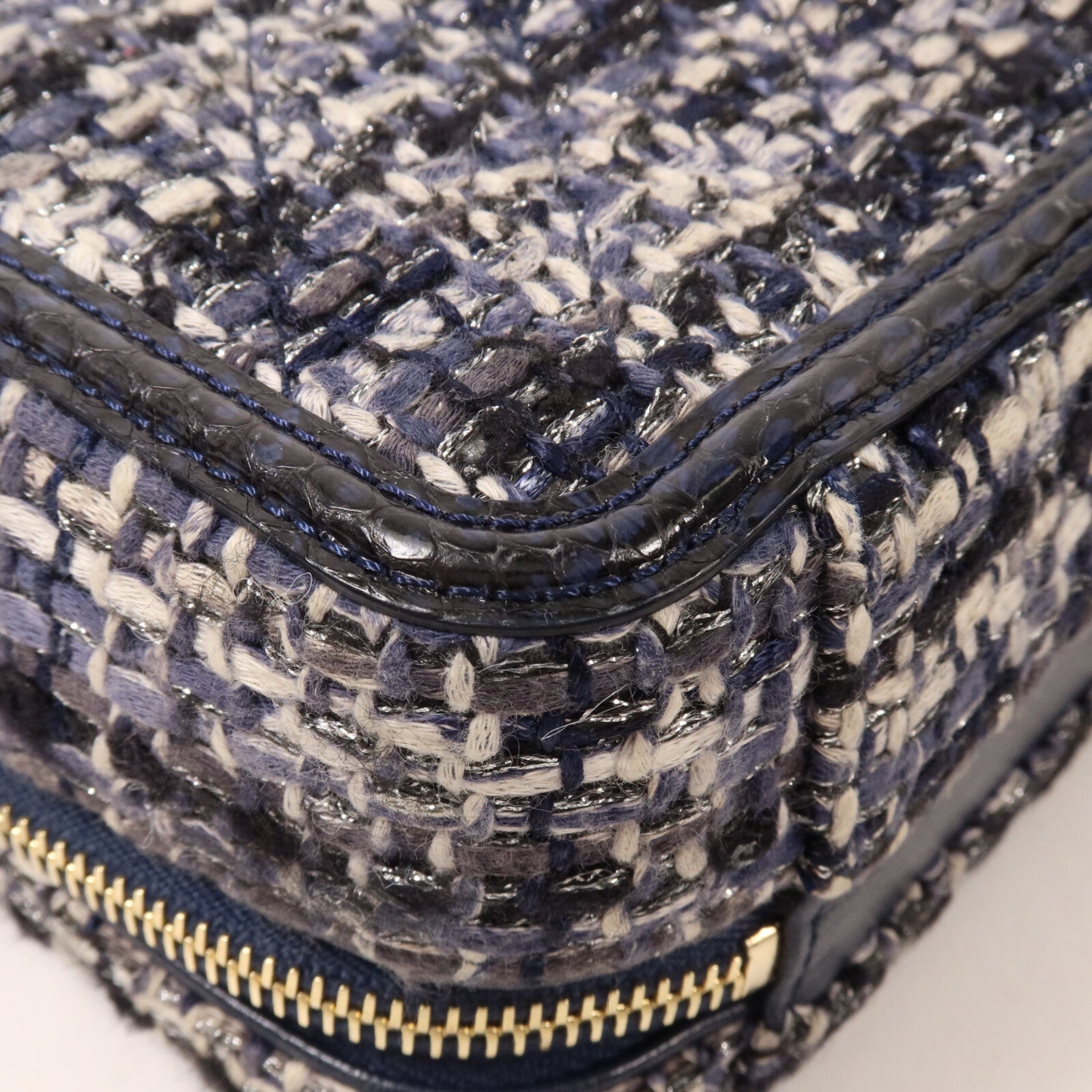 CHANEL Tweed/蛇皮皮革Vanity Case鏈帶手挽肩背兩用袋