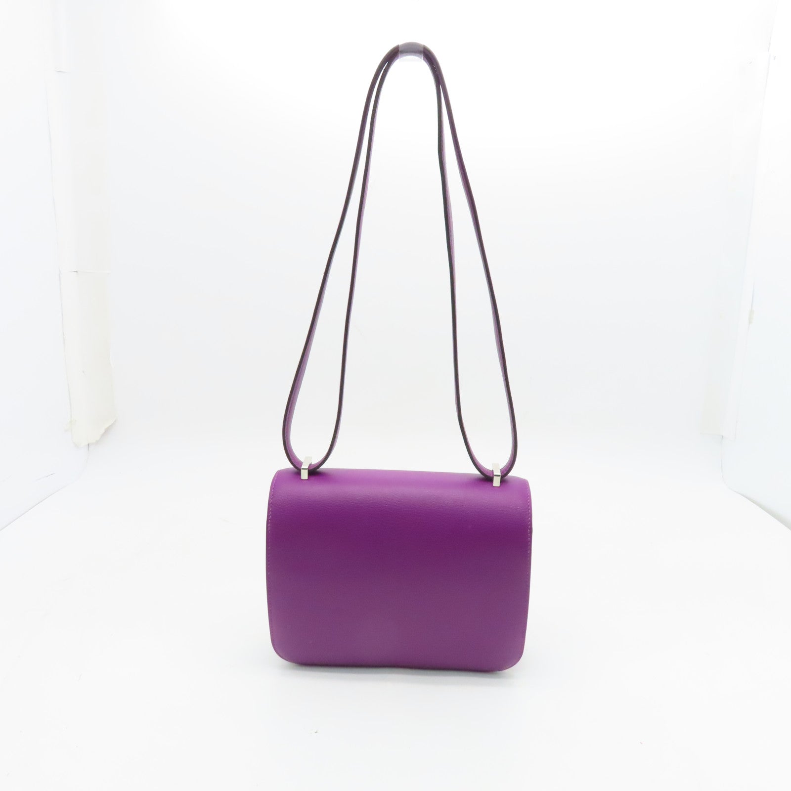 HERMES Evercolour Leather Constance Mini Silver Buckle Shoulder Bag Anemone Purple