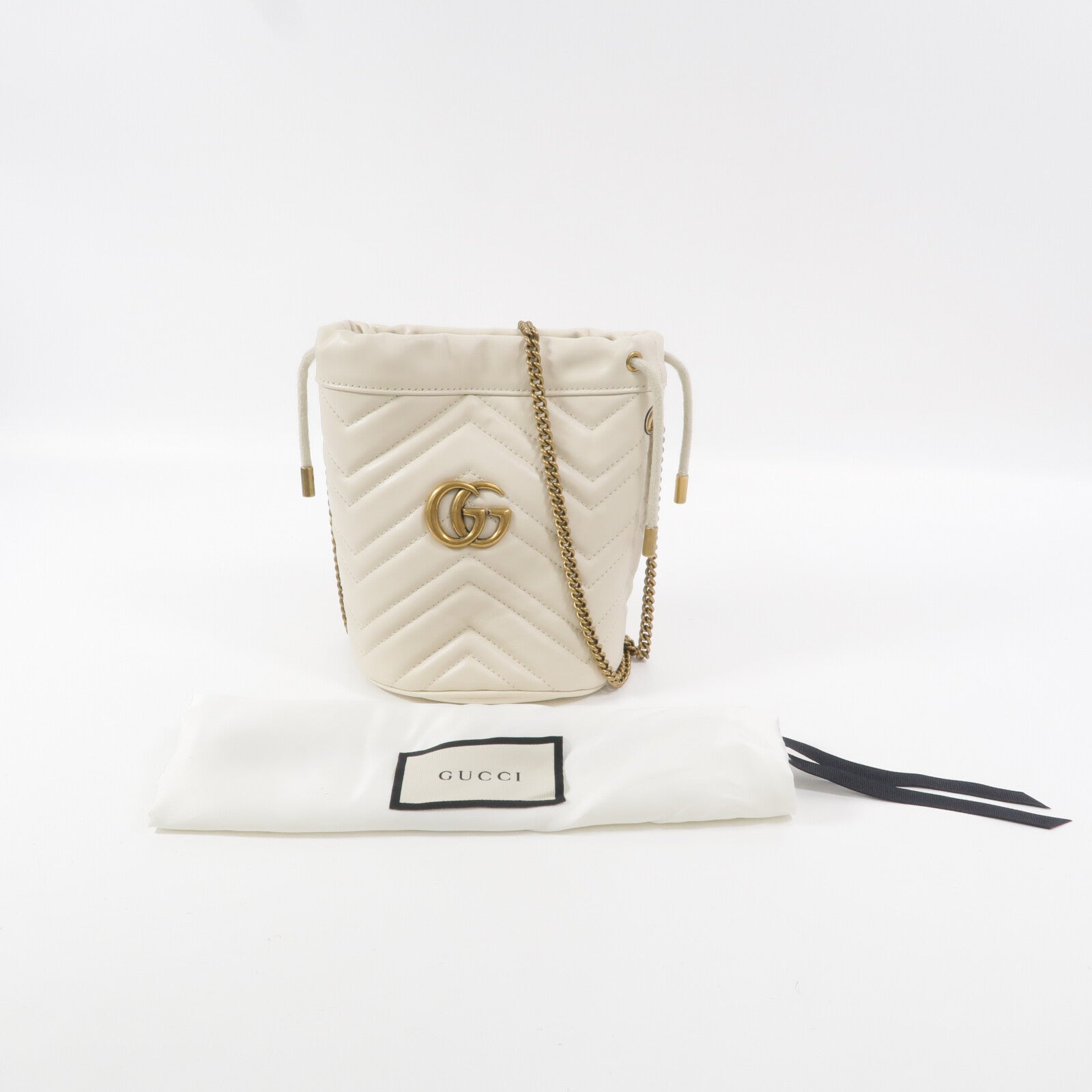 GUCCI 牛皮皮革GG Marmont Mini Bucket鏈帶肩背袋