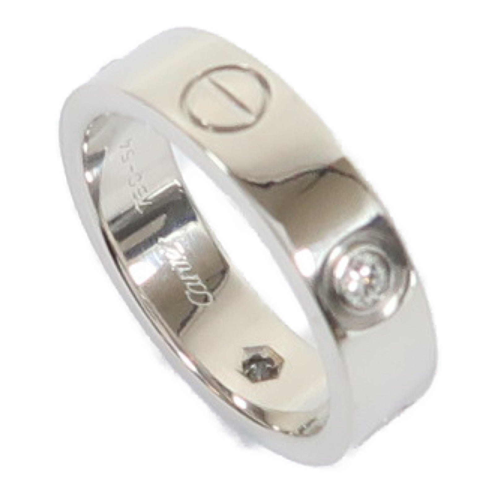 CARTIER 18K白金Love Ring 3 Diamonds鑽石戒指銀色US#6.75