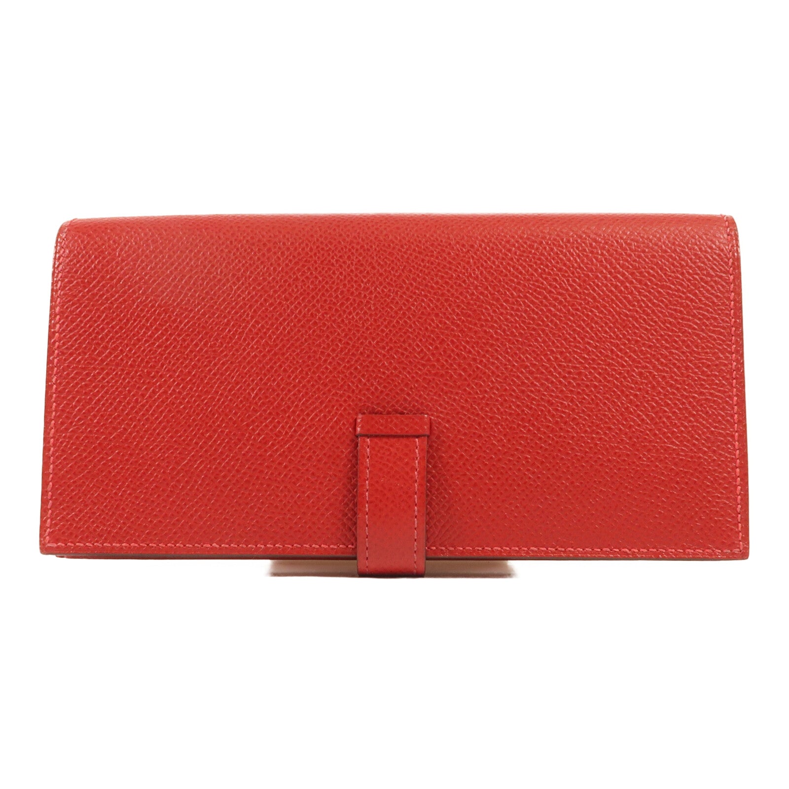 HERMES Epsom皮革Bearn W Snap金扣長錢包Rouge Casaque