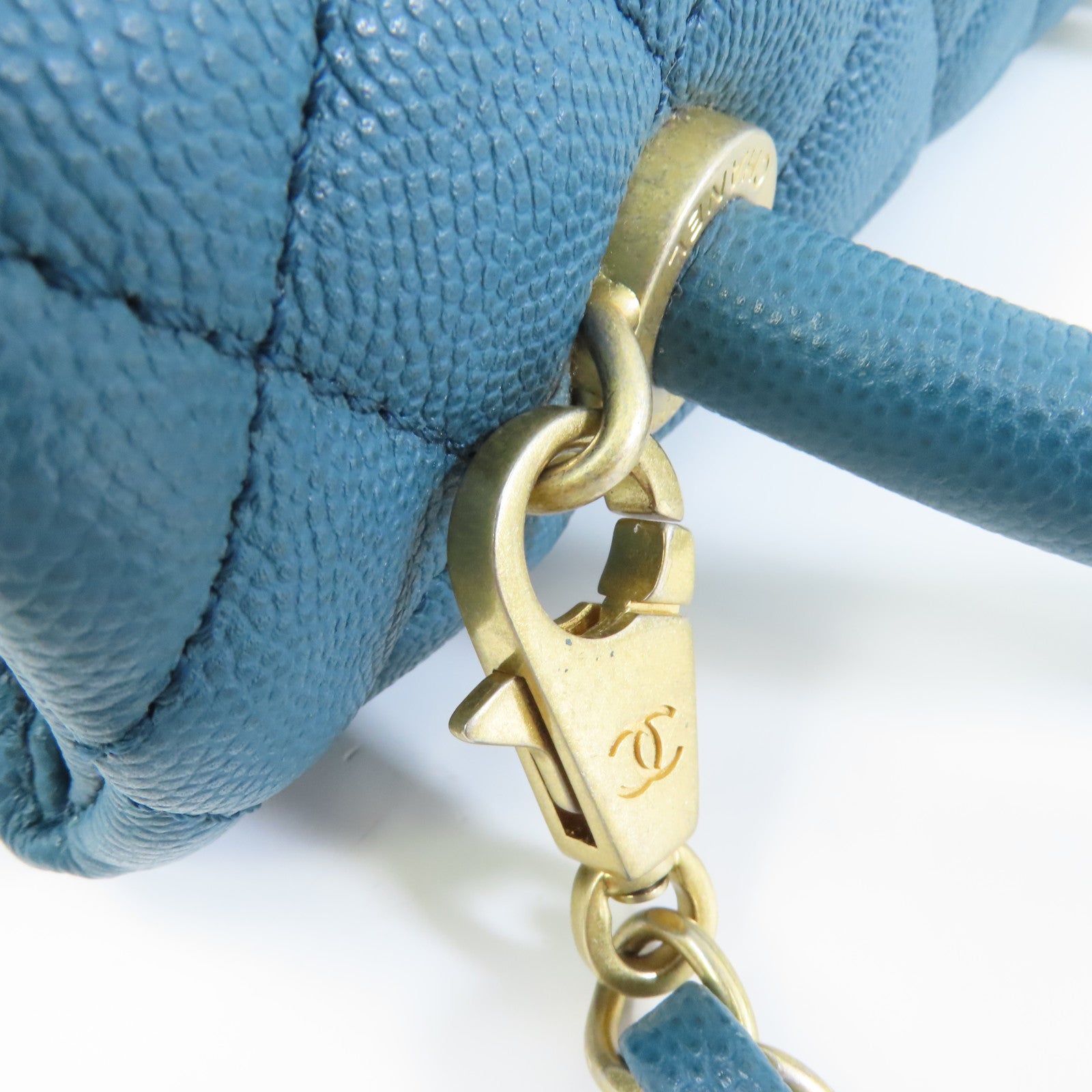 CHANEL 【激減優惠】菱格Caviar皮革Coco Handle Medium金扣手挽肩背兩用袋綠色