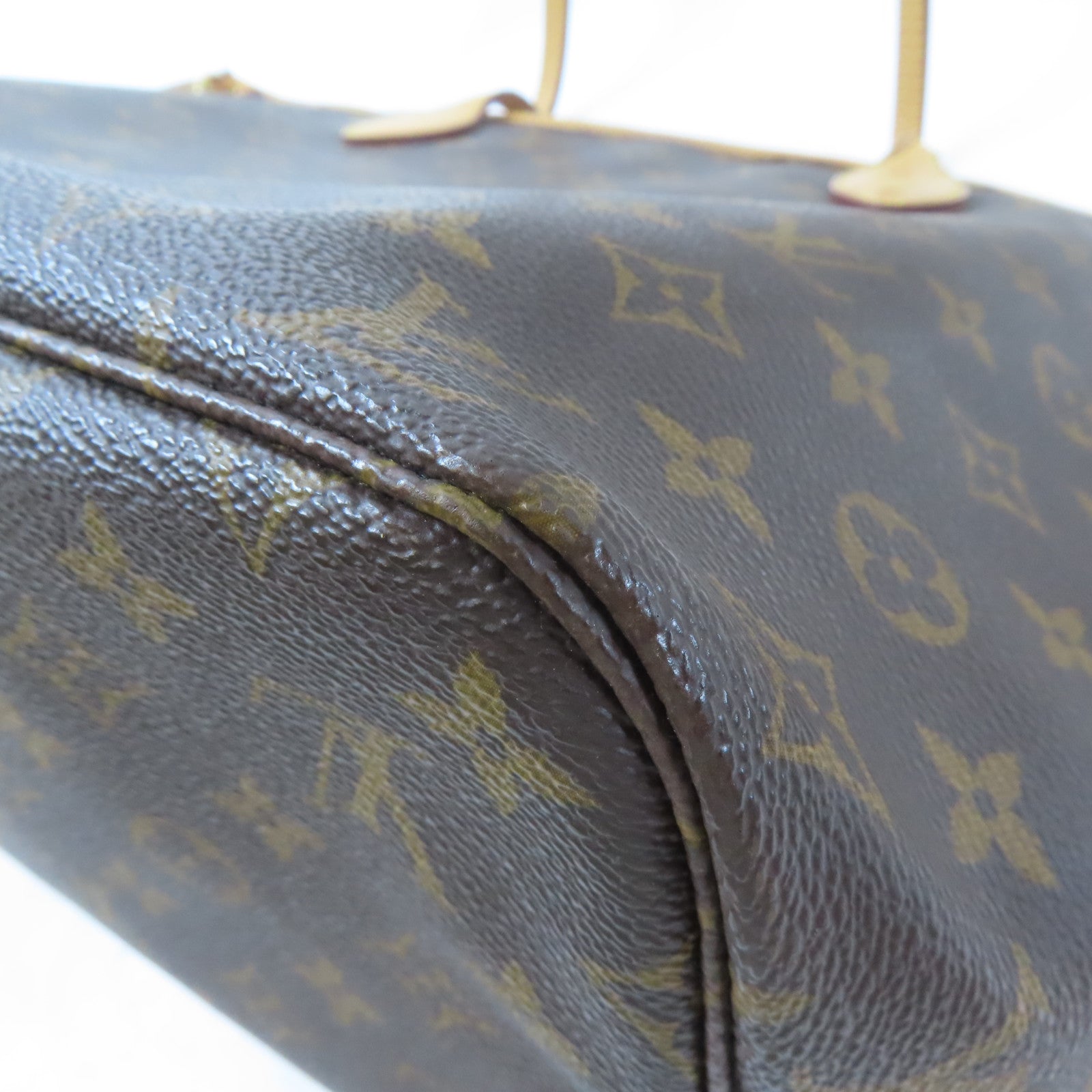 LOUIS VUITTON Monogram Neverfull MM金扣手挽袋啡色