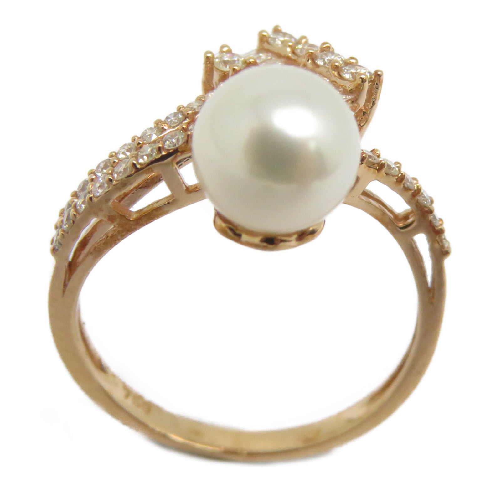JEWELRY 【激減優惠】18K玫瑰金Pearl Ring 2.55ct珍珠/0.433ct鑽石戒指US#6.5白色/粉金色/銀色