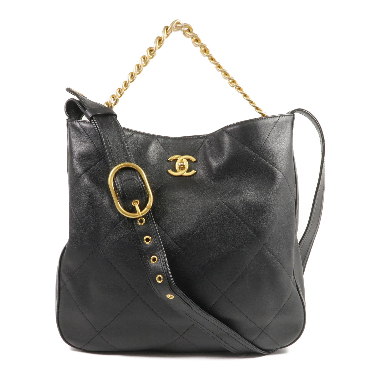 CHANEL 牛皮皮革Easy Mood Hobo Large金扣手挽肩背兩用袋