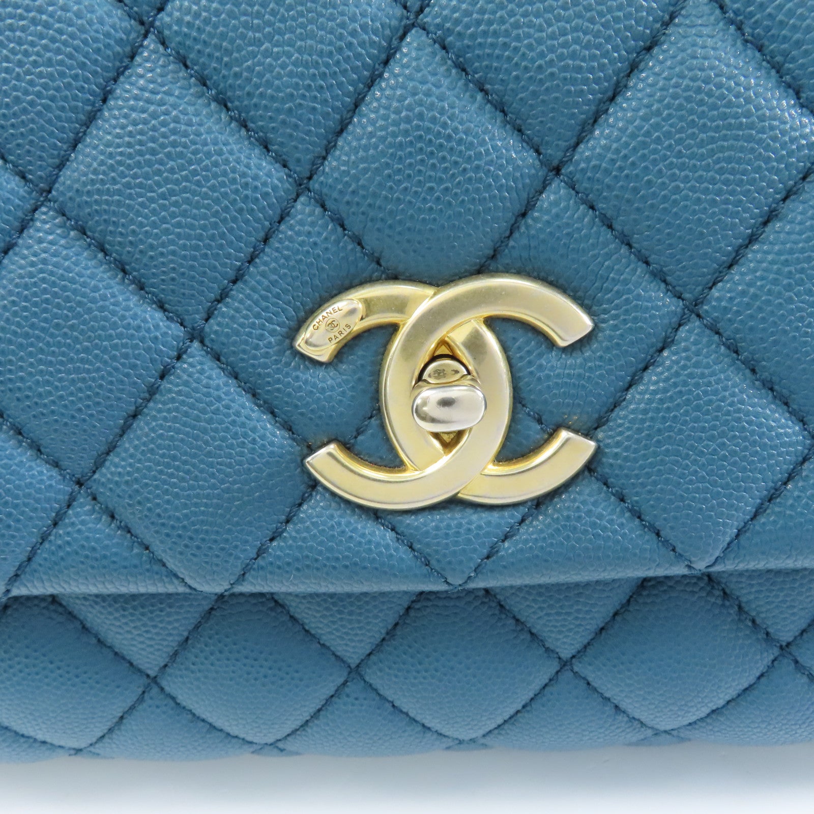 CHANEL 【激減優惠】菱格Caviar皮革Coco Handle Medium金扣手挽肩背兩用袋綠色