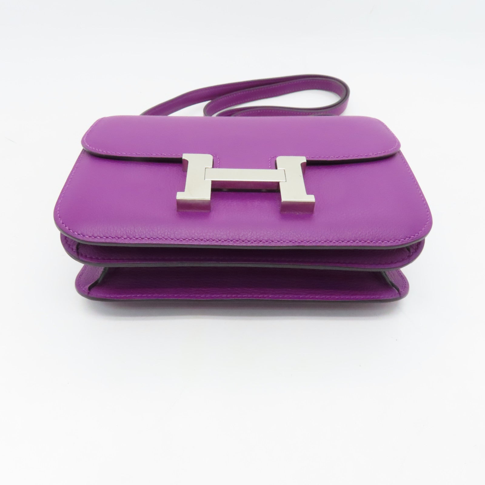 HERMES Evercolour Leather Constance Mini Silver Buckle Shoulder Bag Anemone Purple