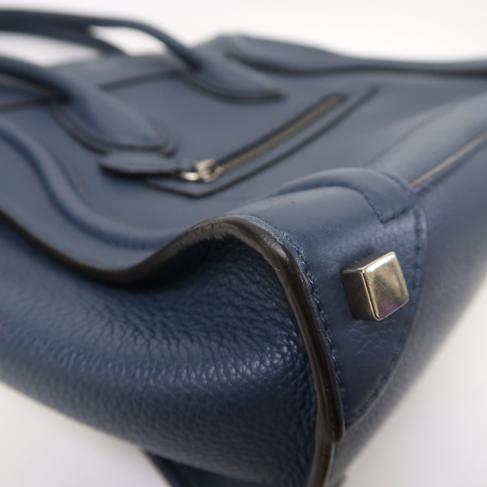 CELINE 牛皮皮革Luggage銀扣手挽袋藍色