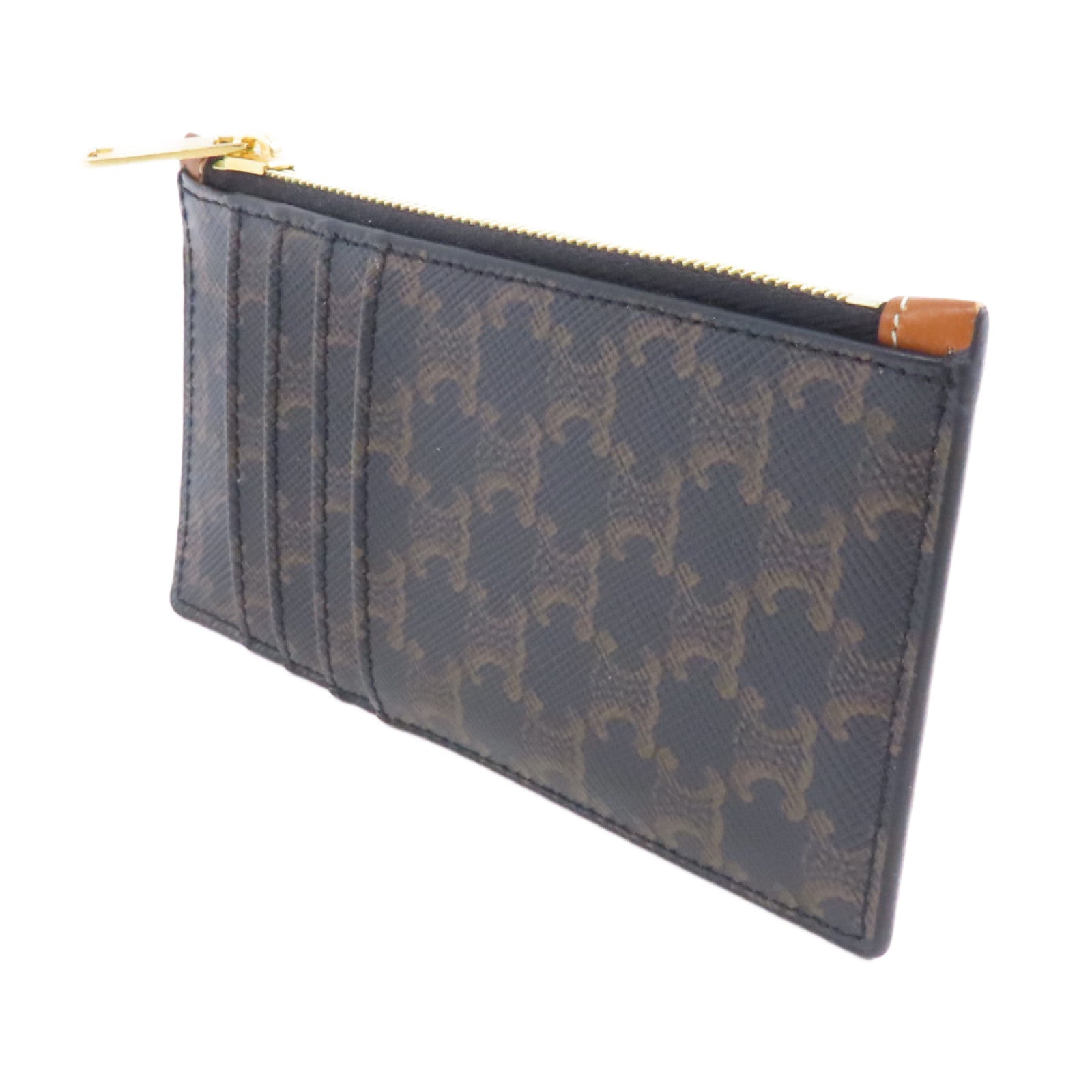 CELINE 塗層帆布Card Case金扣卡片套黑色/棕色