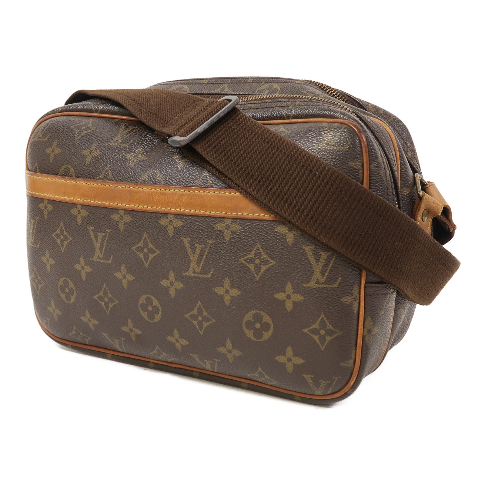 LOUIS VUITTON Monogram Reporter PM金扣肩背袋啡色