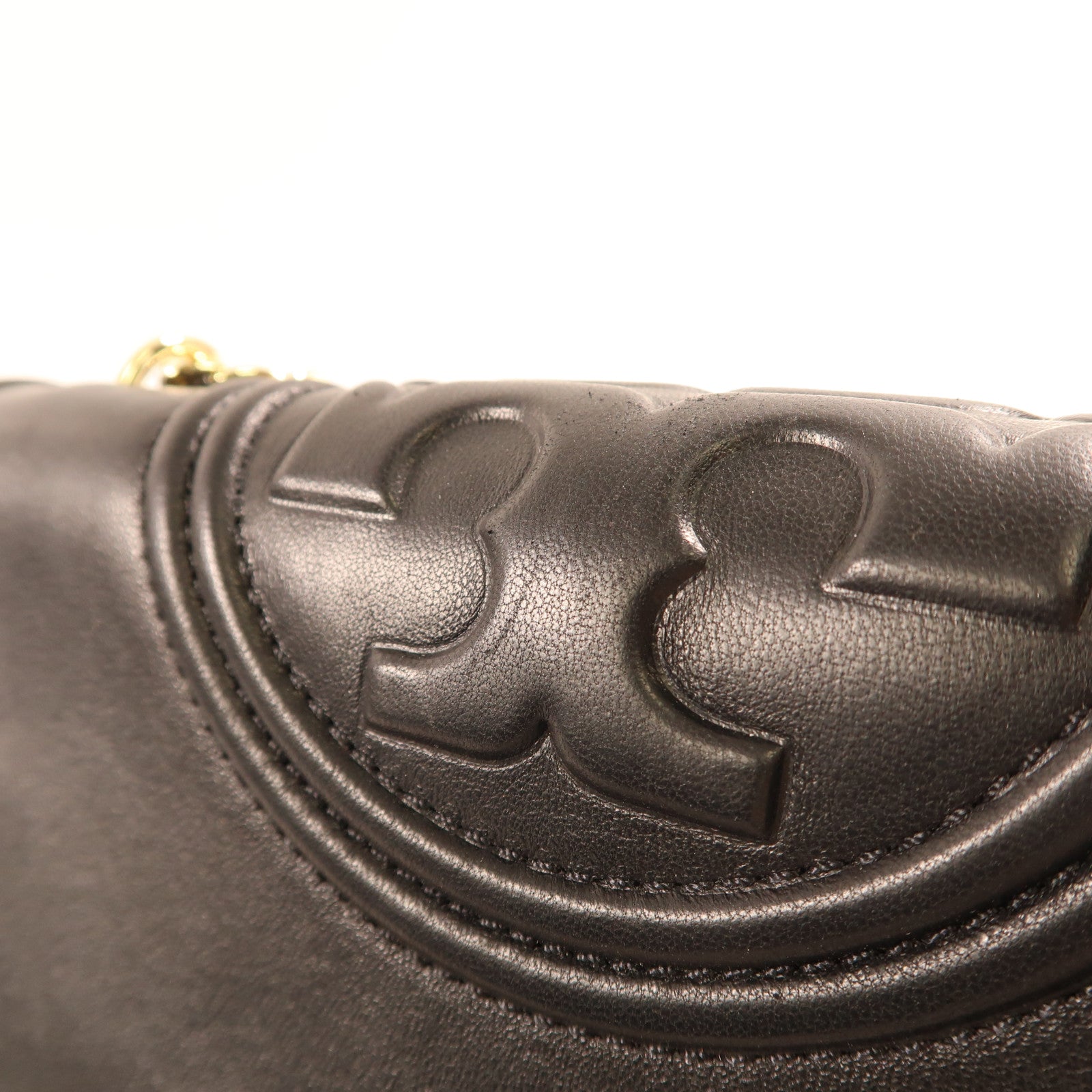 Tory Burch 羊皮皮革Chain Shoulder金扣鏈帶肩背袋黑色