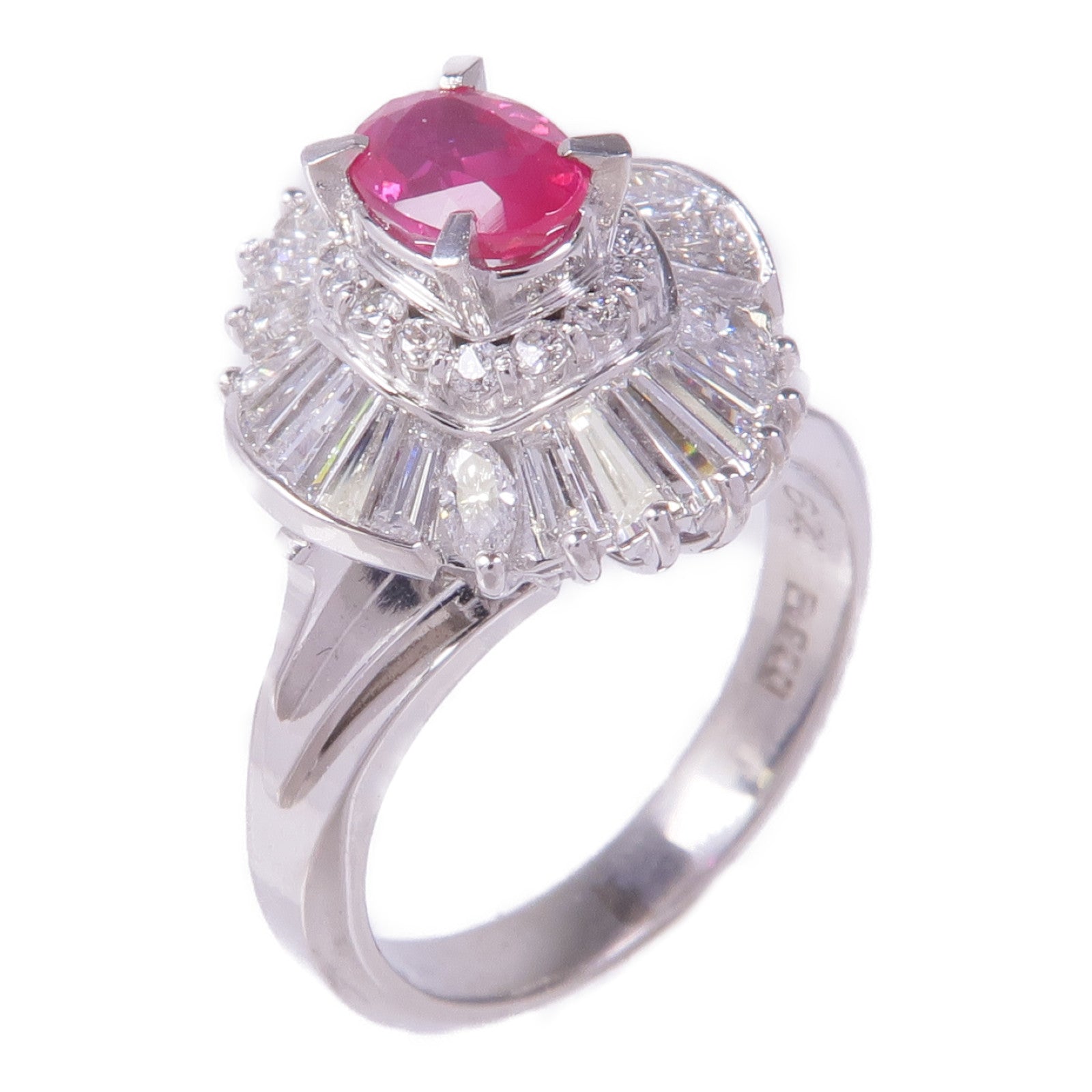 JEWELRY PT900鉑金Pink Sapphire Diamond Ring粉紅色藍寶石/鑽石戒指US#4.5