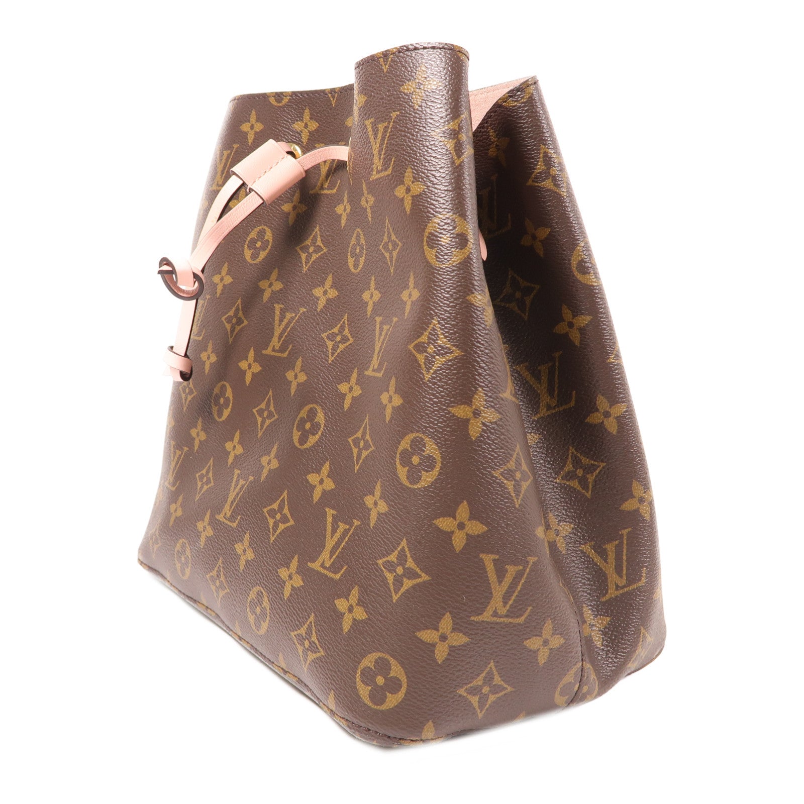 LOUIS VUITTON Monogram NeoNoe MM金扣肩背袋棕色/粉紅色